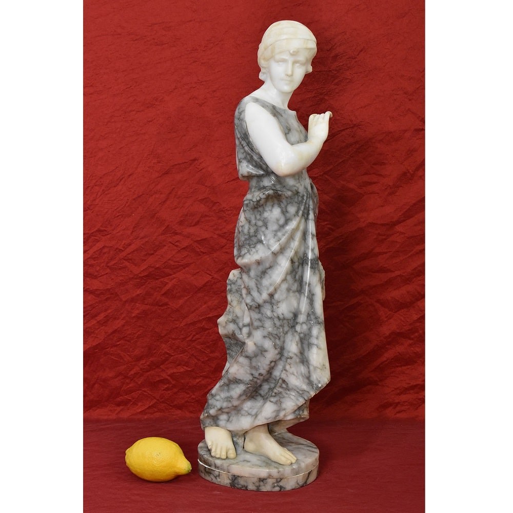 STAL74 2 antique sculpture woman alabaster statues figurines XIX
